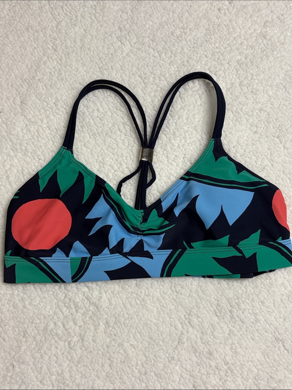 aerie medium Multicolor Tropical Print Bikini Top navy